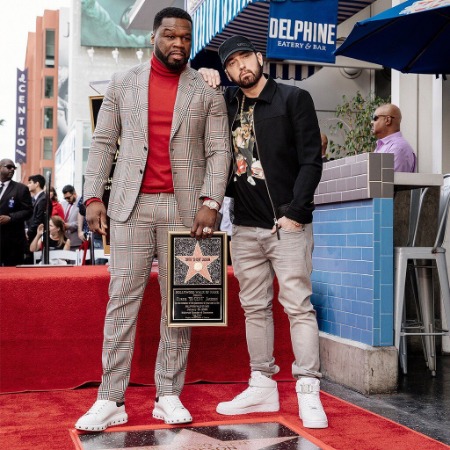 Eminem congratulated 50 Cent for his Star on the Hollywood Walk of Fame.
